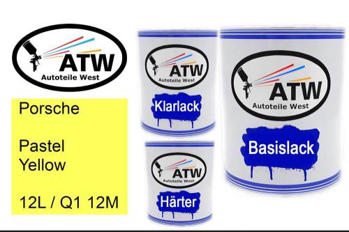 Porsche, Pastel Yellow, 12L / Q1 12M: 1L Lackdose + 1L Klarlack + 500ml Härter - Set, von ATW Autoteile West.